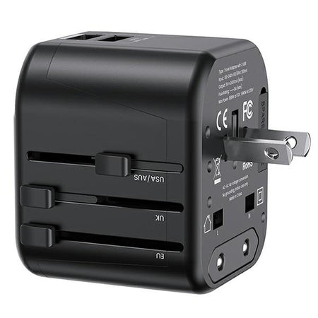 adattatore da viaggio multispina con2 porte usb 12 watt nero