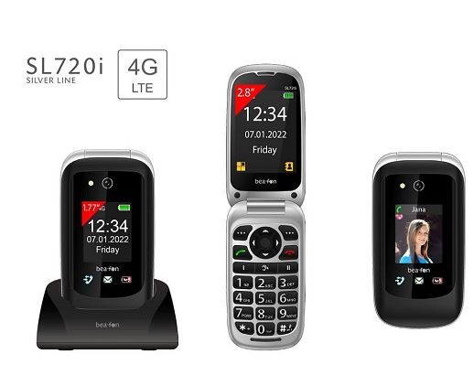 Cellulare 2G/4G Beafon SL720i neroDisplay interno a colori da 2,8 “ Display esterno a colori da 1,77 pollici Pulsante di emergen