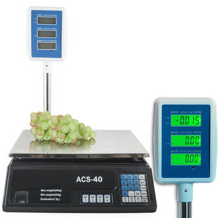 Bilancia Digitale Elettronica Professionale Display Fronte Retro Max 40KG 7memorie