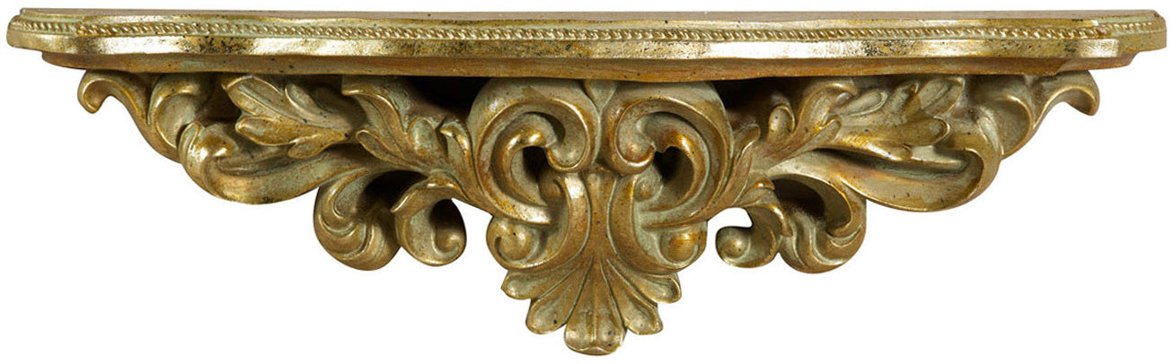 Biscottini Mensola in legno finitura foglia oro anticato Made in Italy L45xPR12,5xH14 cm