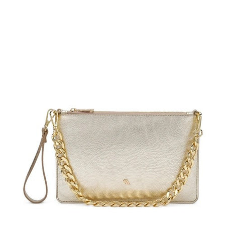 Frau pochette in pelle laminato platino con catena B461