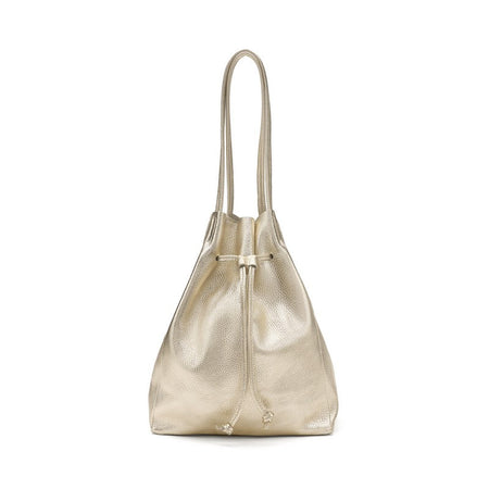 Frau borsa morbida a secchiello in pelle laminata platino B463