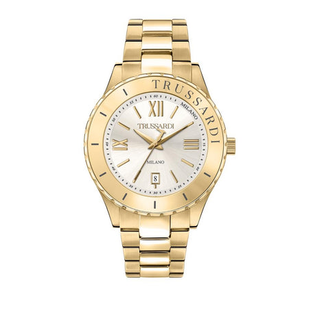 Orologio TRUSSARDI uomo T-logo datario acciaio dorato