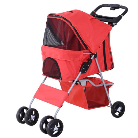 Passeggino Cani Gatto Pieghevole con Cestino Tettuccio, 75x46x94cm Rosso