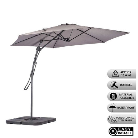Ombrellone da Giardino Sistema Apri&Chiudi Decentrato 3 mt Impermeabile Grigio Airvent
