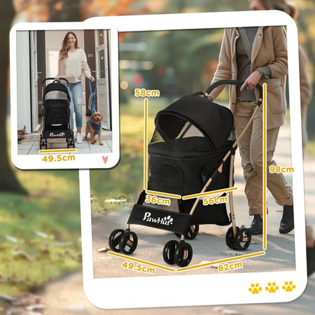 Passeggino Cani Pieghevole con Trasportino Rimovibile e Tettuccio, 82x49.5x98cm