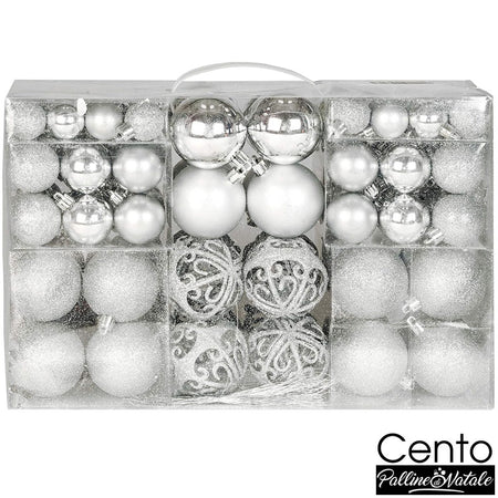 Confezione 100 Palline Natale 3 4 6 cm Silver Addobbi Albero Interne Esterne