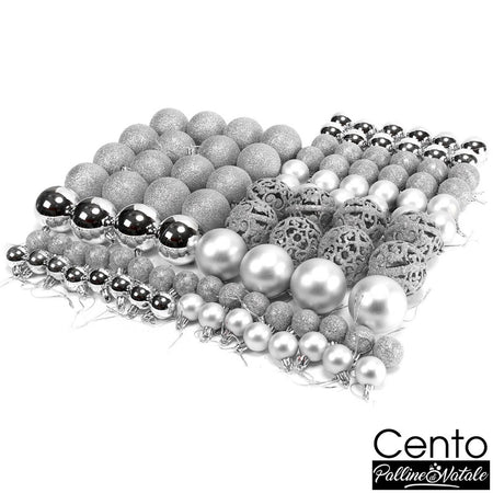 Confezione 100 Palline Natale 3 4 6 cm Silver Addobbi Albero Interne Esterne