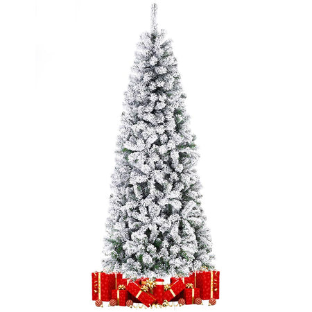 Albero Slim di Natale Super Folto Salvaspazio Innevato 80 x H 180 cm Verde Bianco
