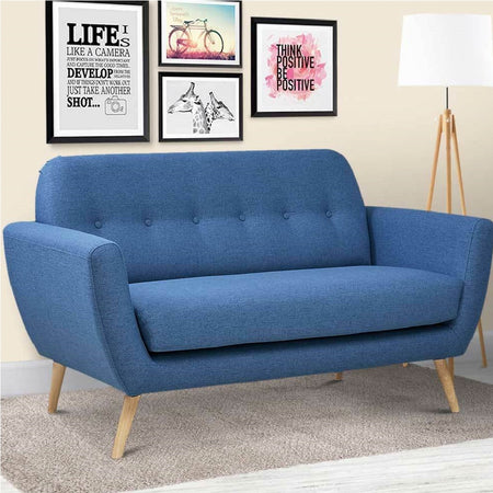 Divano 2 Posti in Tessuto Imbottito con Braccioli Bottoni 150x80x86 cm Blu