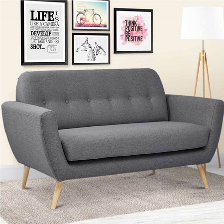 Divano 2 Posti in Tessuto Imbottito con Braccioli Bottoni 150x80x86 cm Grigio