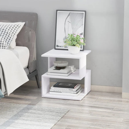 Tavolino Caffè 2 Ripiani Aperti Legno 40x41x43 Bianco HY6833-619WTHY6 ,  soggiorno salotto basso nero bianco marrone grgio design moderno sala moderno alto divano camera legno vetro rotondo