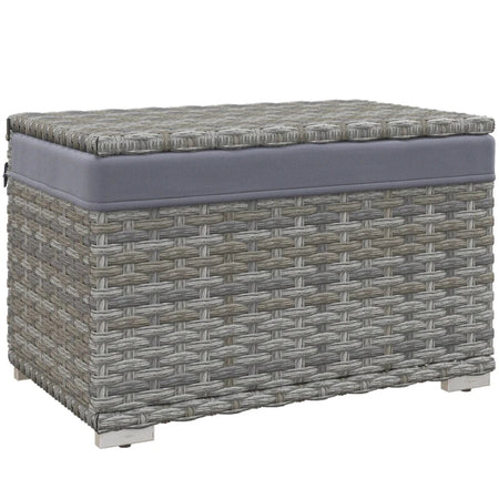 Baule da Giardino in Rattan PE con Rivestimento Interno in Tessuto Impermeabile, 76x45x48 cm, Grigio 865-018V00GY