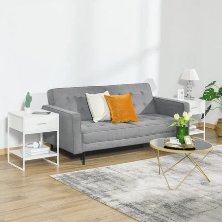 Comodino Moderno Set 2 Pezzi con Cassetto e Ripiano Aperto per Camera da Letto e Soggiorno, in MDF e Acciaio, 45x40x60cm, Bianco TY8831-534V01WTTY8