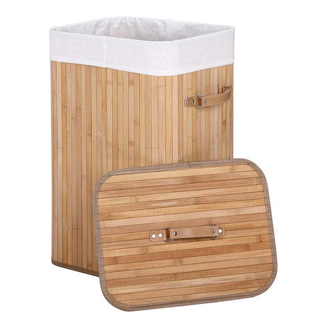 Cesta Porta Biancheria in Bambù con Coperchio 2 Manici Capacità 70 LT Naturale