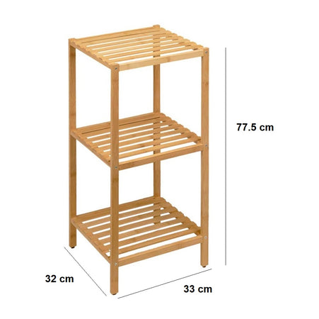 Scaffale in Legno Bambù 33x32 H 77.5 cm Multiuso 3 Ripiani Camera Ingresso Bagno