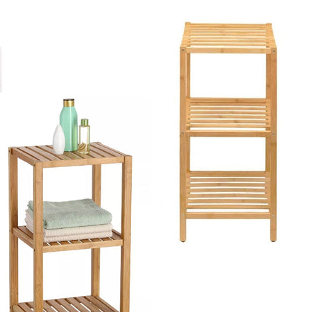 Scaffale in Legno Bambù 33x32 H 77.5 cm Multiuso 3 Ripiani Camera Ingresso Bagno