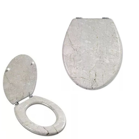 Copri Water Sedile Tavoletta WC Universale Bagno in Legno MDF Effetto Marmo Grigio