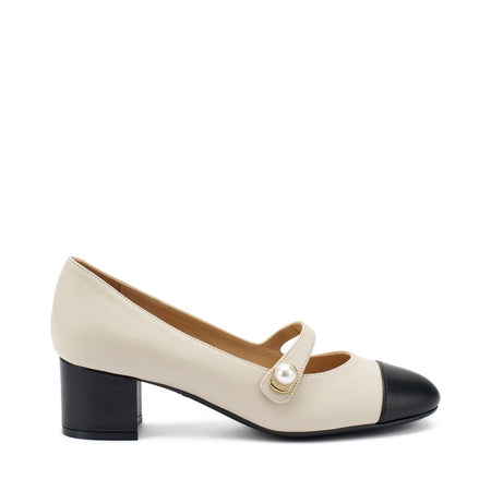 Frau Mary Jane in pelle nero crema con perla 66P2