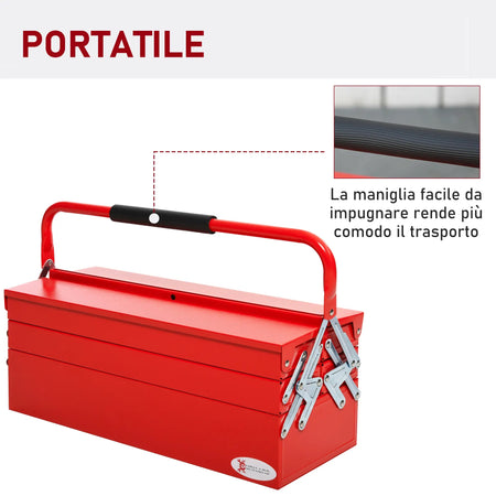Cassetta Porta Attrezzi in Acciaio 5 Vani Valigetta Porta Attrezzi 56x20x21-34cm