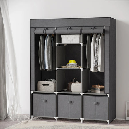Armadio in Tessuto Pieghevole con Cassetti e Ante Avvolgibili con Zip, 125x43x162.5cm