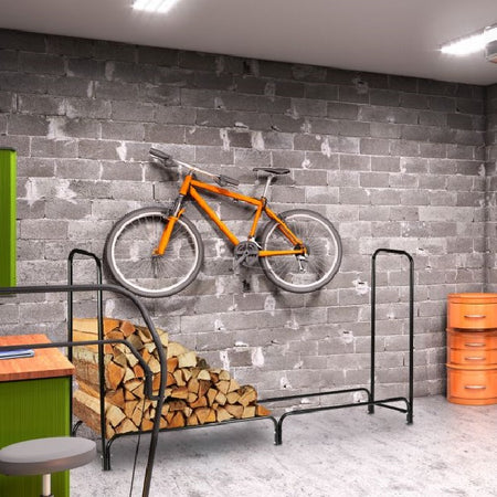 Portalegna in Metallo Interno Esterno Legnaia Camino Stufa 200x36x115cm Nero