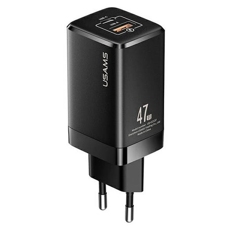 caricabatterie 47w usb + usb-c gan nero