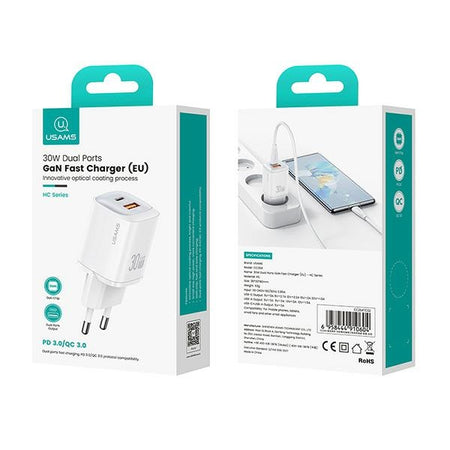 caricabatterie 30w usb + usbc gan bianco