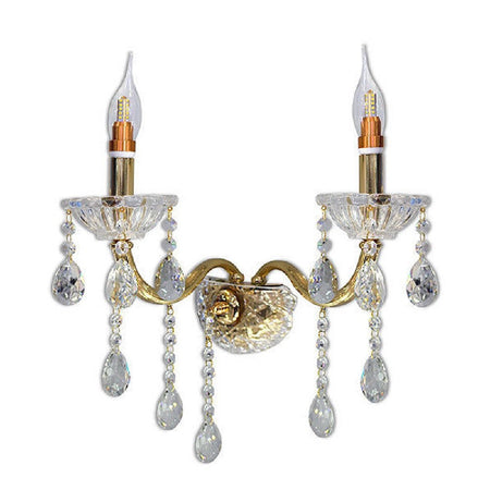 Applique Candelabro Gocce Pendenti Cristallo Acrilico 2 Bracci Attacco E14 E35