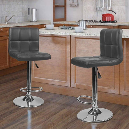 Coppia Sgabelli da Cucina Bar Bistrot, Pelle Ecologica Imbottito Poggiapiedi Grigio