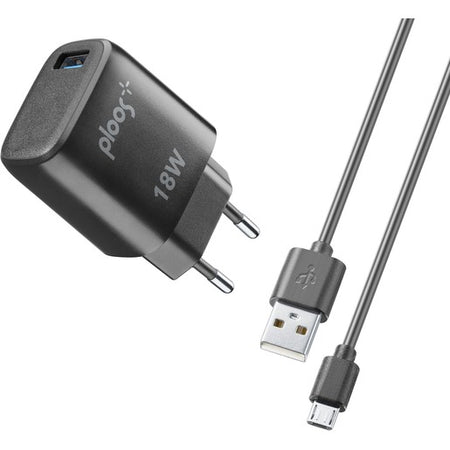 caricabatterie 18w usb + cavo micro nero