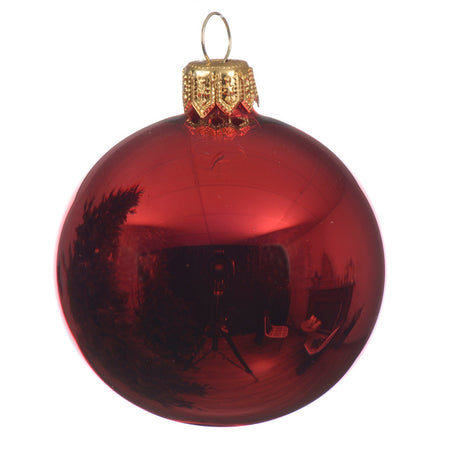 Palline per albero di Natale in vetro decorate color Rosso Chiaro lucido