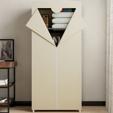 Armadio in Tessuto TNT Guardaroba Appendiabiti con Ripiano 70x46H160 cm Beige