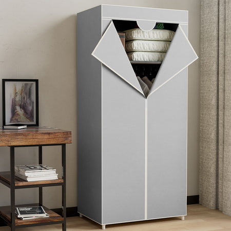 Armadio in Tessuto TNT Guardaroba Appendiabiti con Ripiano 70x46H160 cm Grigio