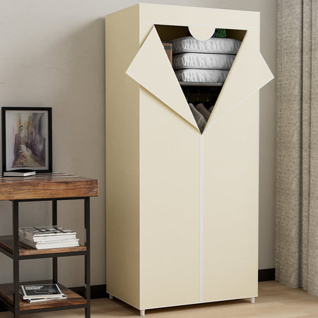 Armadio in Tessuto TNT Guardaroba Appendiabiti con Ripiano 70x46H160 cm Beige