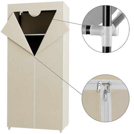 Armadio in Tessuto TNT Guardaroba Appendiabiti con Ripiano 70x46H160 cm Beige
