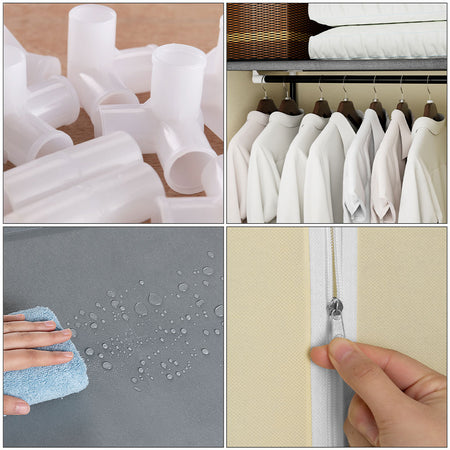 Armadio in Tessuto TNT Guardaroba Appendiabiti con Ripiano 70x46H160 cm Beige