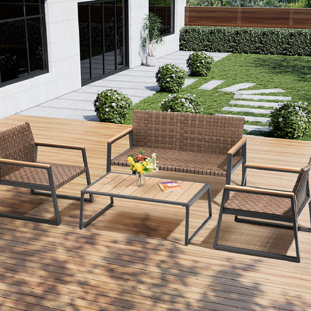Set da Goardino Salotto, 2 Poltrene e Tavolino in Polyrattan uso Esterno Interno