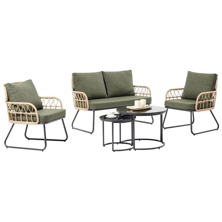 Set 5 pezzi Arredo Giardino in Polyrattan Tavolo Divanetto Sedie da Esterno Beige