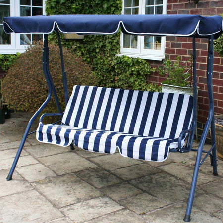 Dondolo Altalena da Giardino 3 Posti 170cm Acciaio e Tessuto Oxforf Blu e Bianco