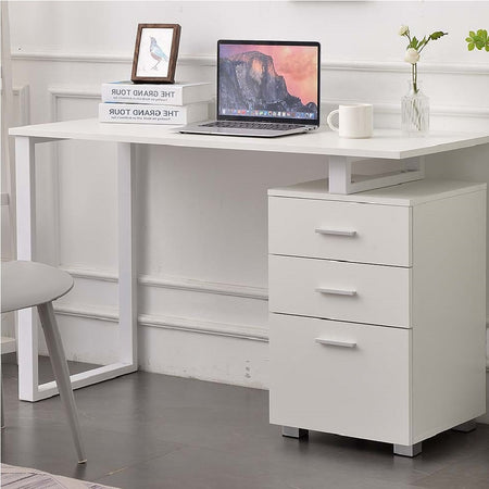 Scrivania in Legno con Cassettiera integrata Porta Pc Computer 120x50cm Bianco