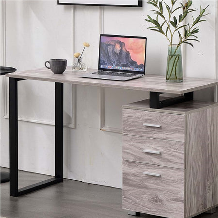 Scrivania in Legno con Cassettiera integrata Porta Pc Computer 120x50cm Grigio
