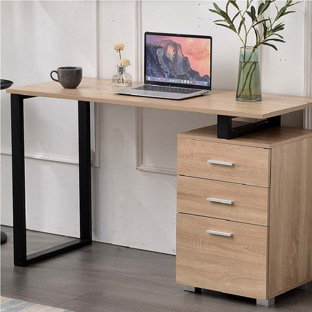 Scrivania in Legno con Cassettiera integrata Porta Pc Computer 120x50cm Quercia Chiaro