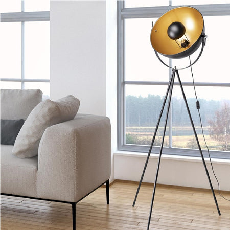 Lampada Piantana Terra Design Moderno Industriale Metallo Luce E27 Nero oro