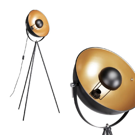 Lampada Piantana Terra Design Moderno Industriale Metallo Luce E27 Nero oro