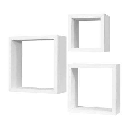 Kit 3 Mensole Cubo da Parete in Legno 30x30 27x27 24x24 cm colore Bianco
