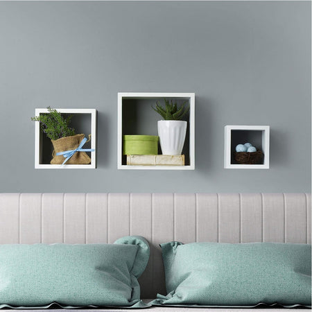 Kit 3 Mensole Cubo da Parete in Legno 30x30 27x27 24x24 cm colore Bianco