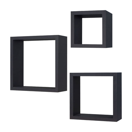 Kit 3 Mensole Cubo da Parete in Legno 30x30 27x27 24x24 cm colore Nero