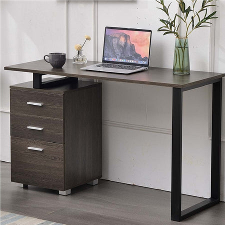 Scrivania in Legno con Cassettiera integrata Porta Pc Computer 120x50cm Quercia Scuro
