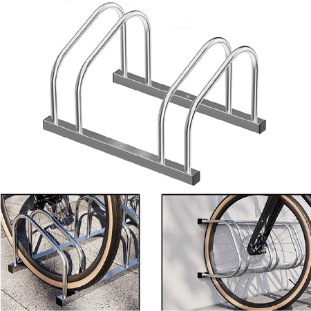Rastrelliera Parcheggio Bici 2 Posti in Acciaio 33x27L40 cm Silver